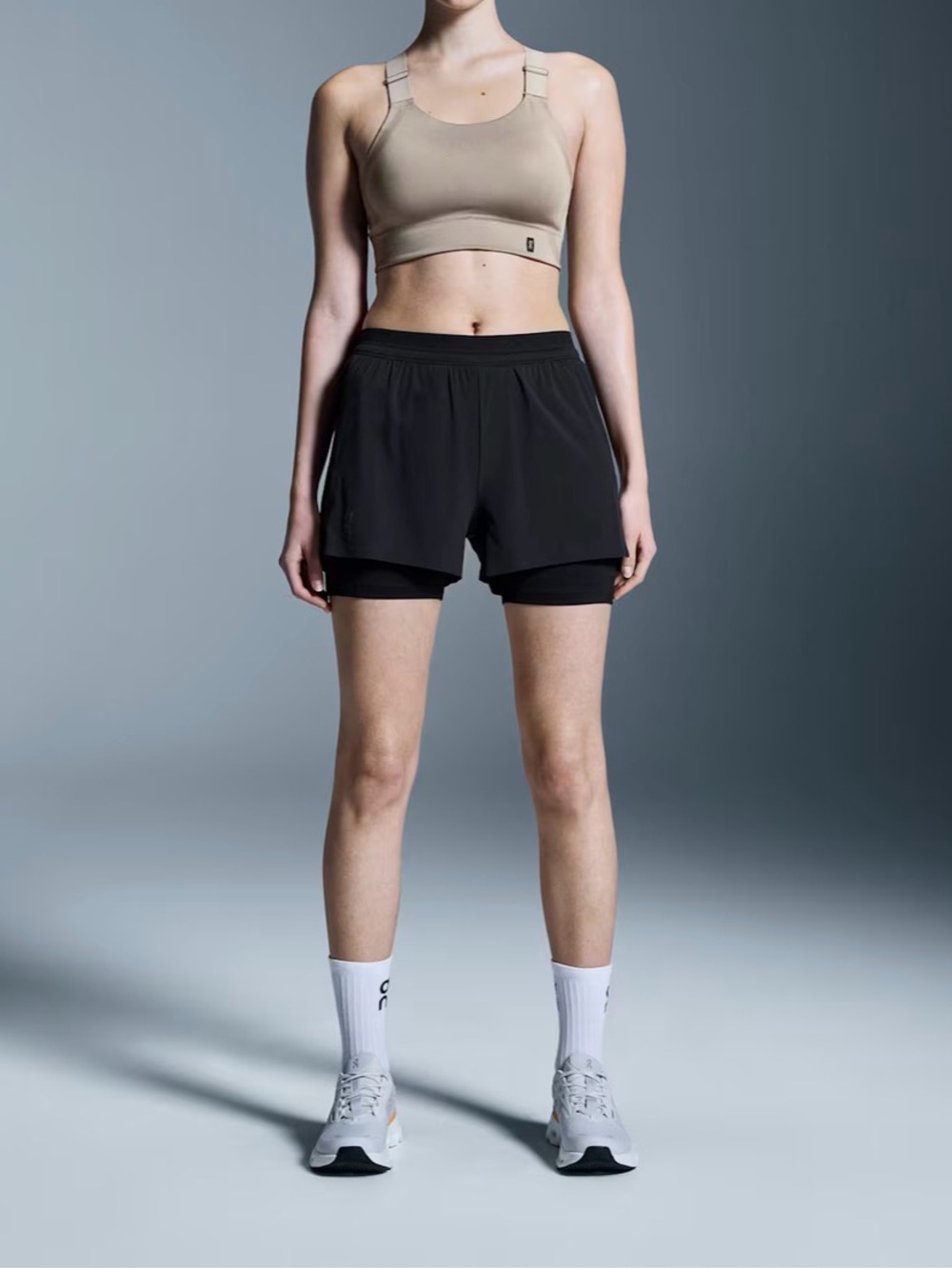 On 2-in-1 shorts, medium, black